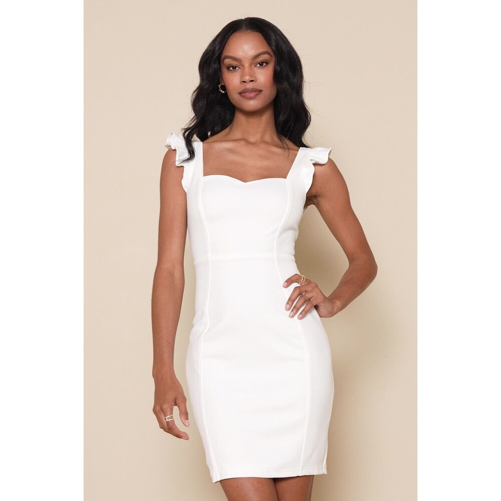 Lulus Miriam Dress Womens XL Ivory White Ruffled Bodycon Mini Dress